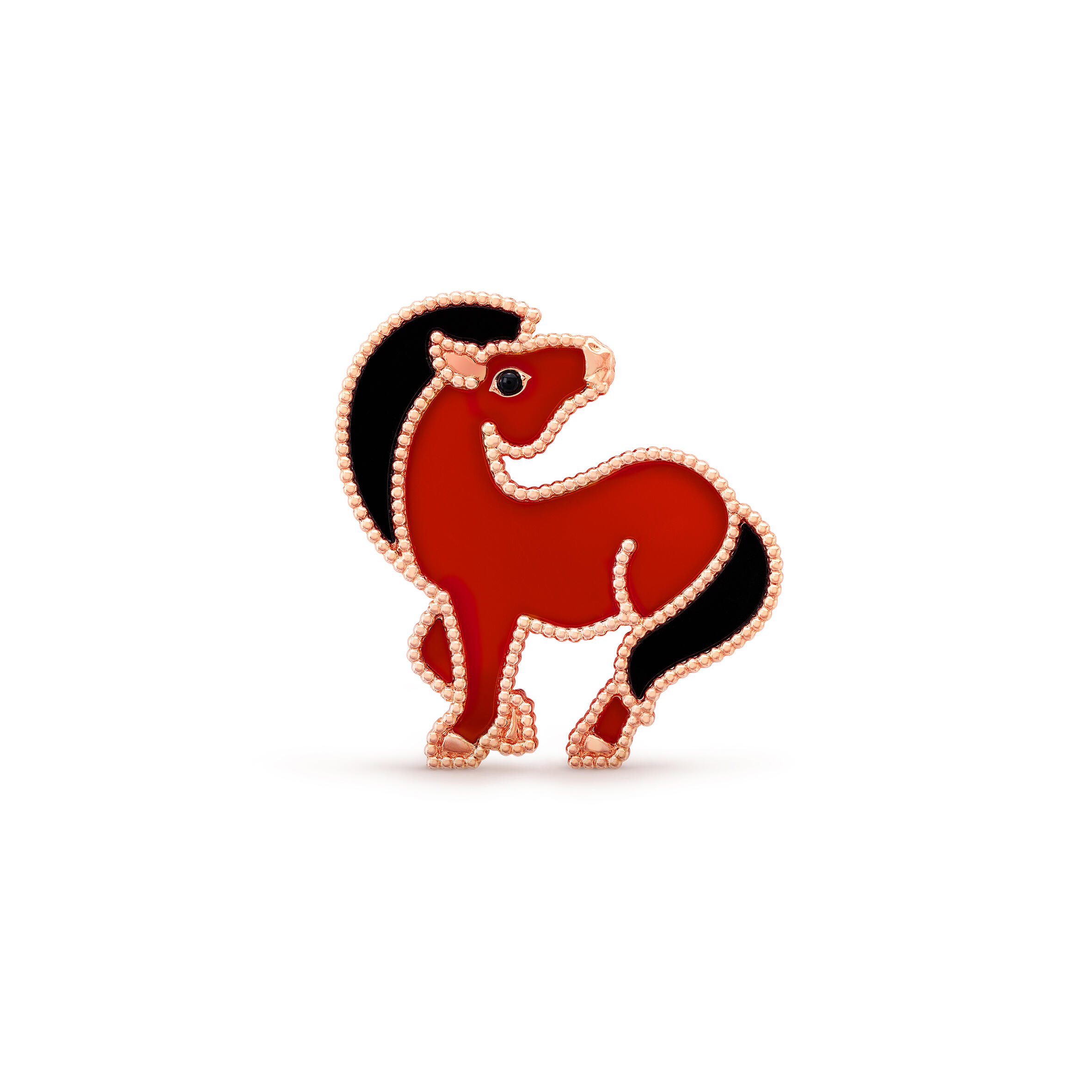 V*n Cl**f arpels lucky animals horse clip - rose gold, carnelian, onyx vcarp5lj00
